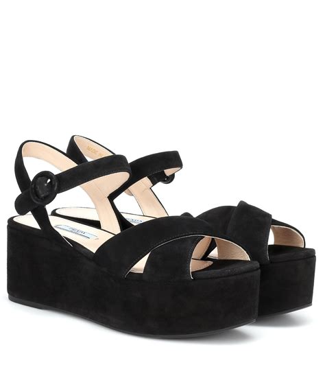 prada velvet platform sandals 38|Prada black suede platform sandals.